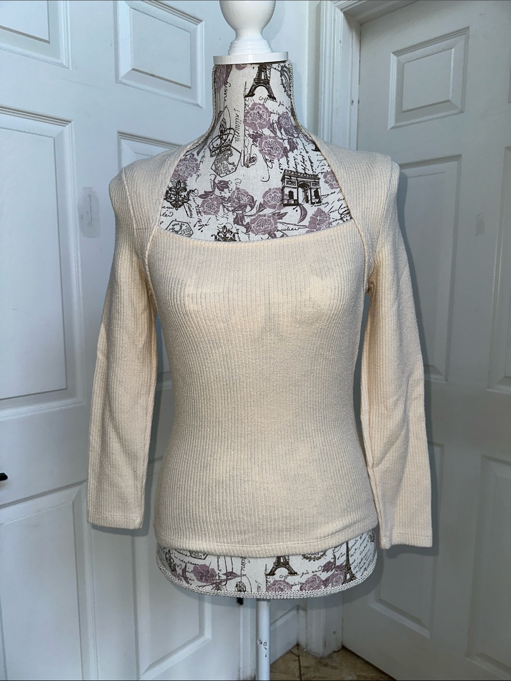 Anthropologie Eomen’s Cream Square-Neck Long-Sleeved Ribbed Sweater in Size XSP